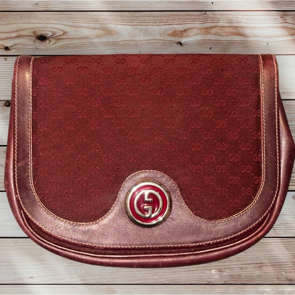 Rare 1950’s Gucci Burgundy Leather and Canvas Crossbody Bag